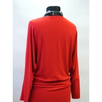 Czerwona sukienka Kimono z ozdobnymi marszczeniami